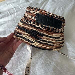 Loewe Striped Raffia Sun Hat in Black, Brown, Cream